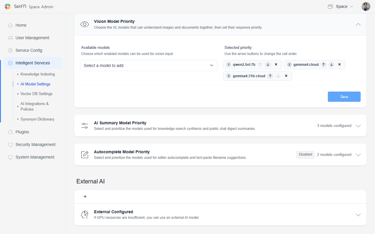 AI model settings