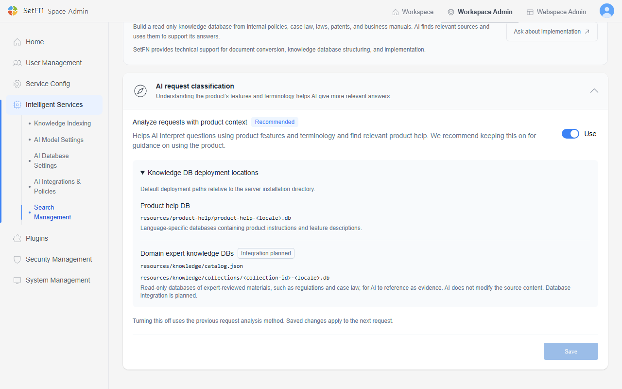 AI request classification and knowledge DB deployment locations