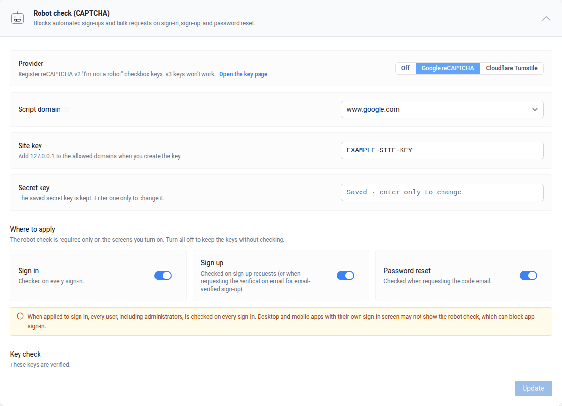 CAPTCHA keys and target screens