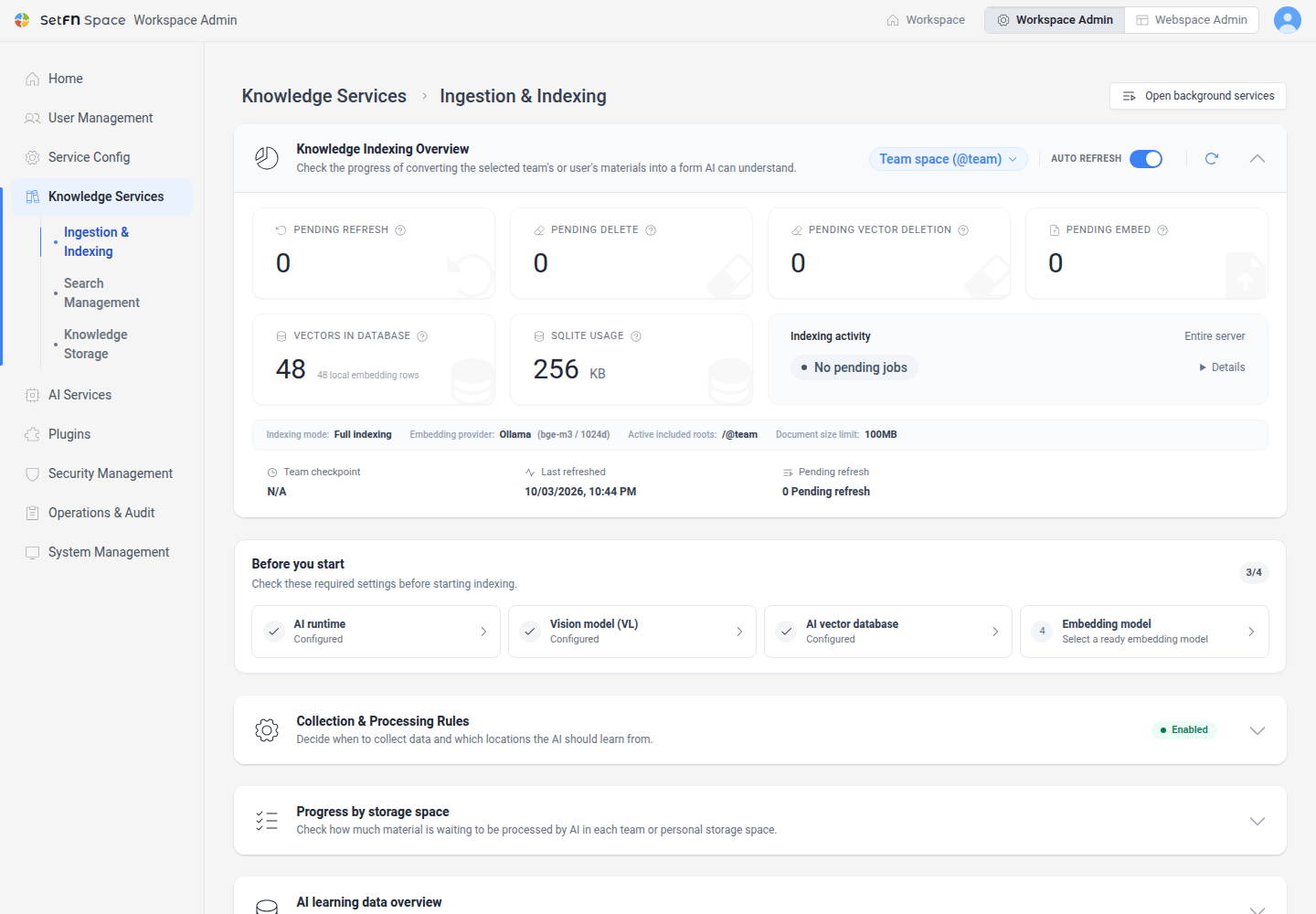 Ingestion & Indexing page