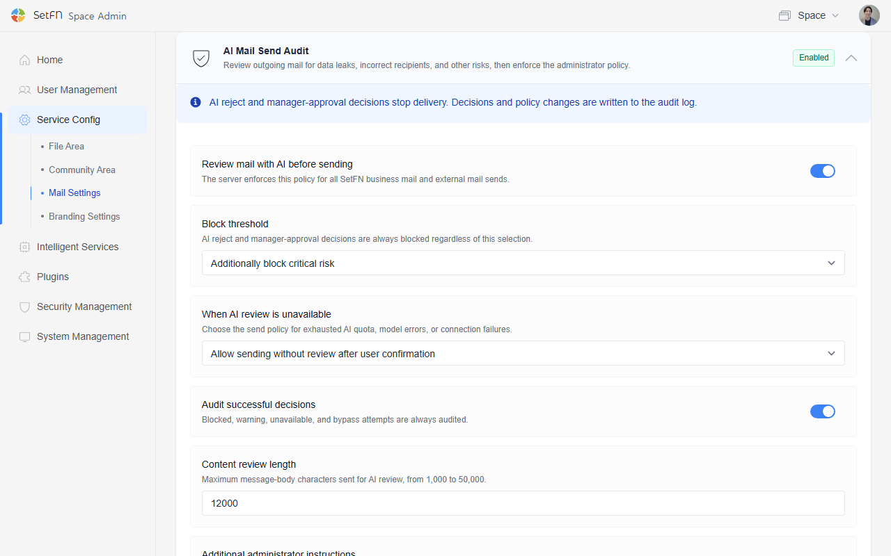 AI email review settings
