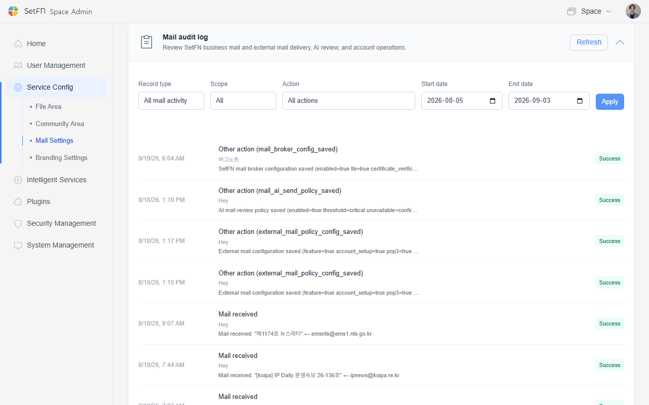 Email audit logs