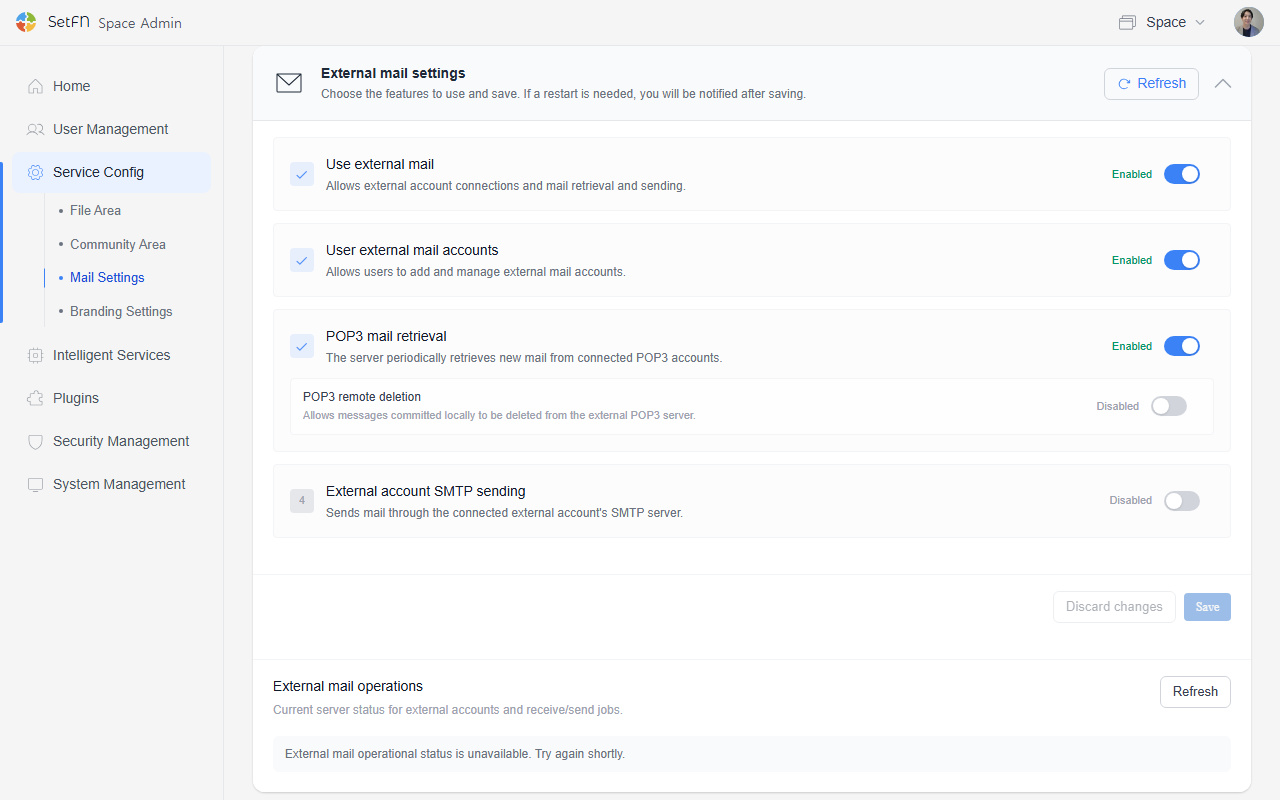 External email settings