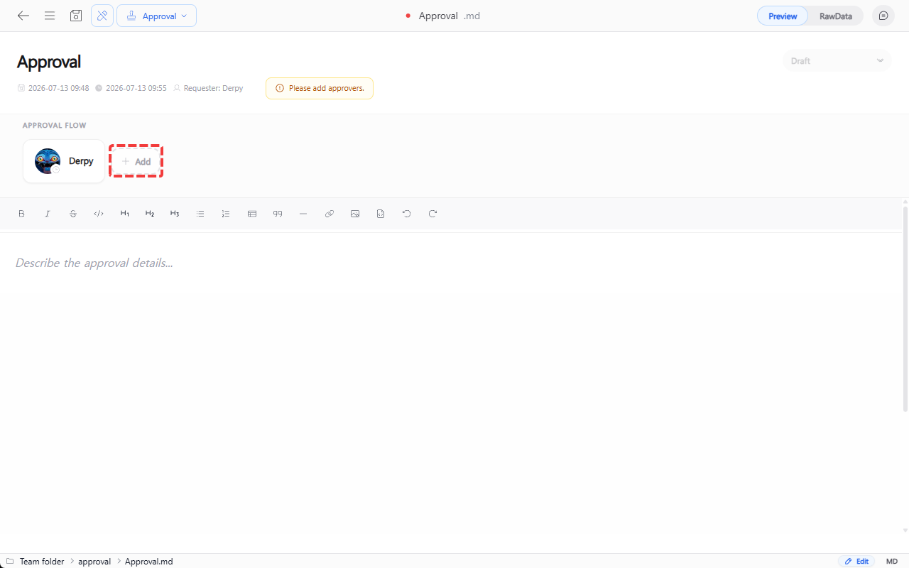 Add approver button