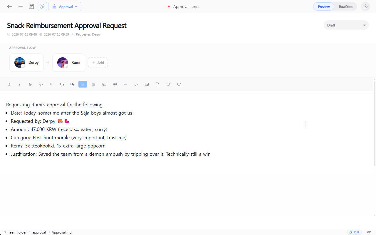Writing approval content