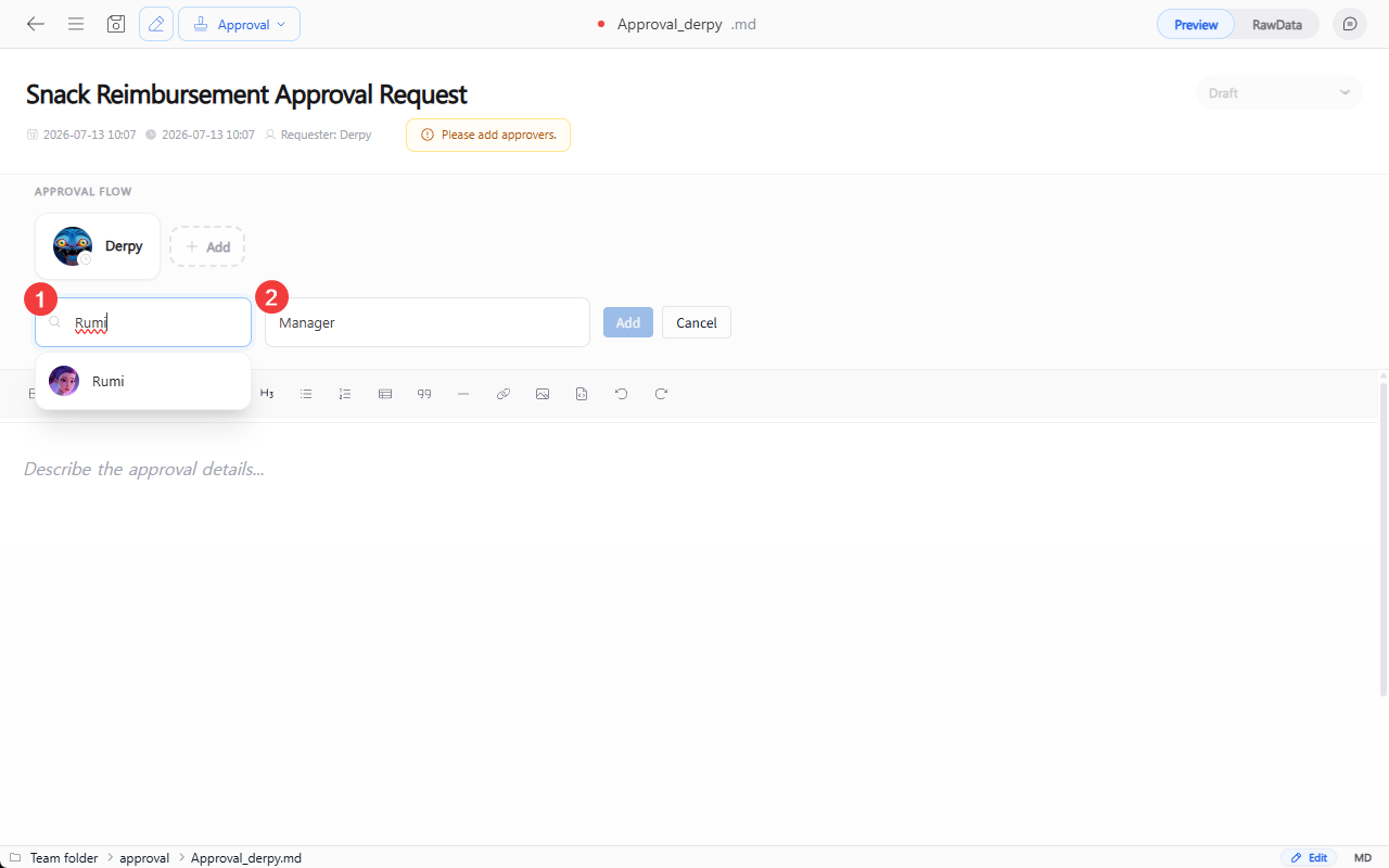 Searching and adding approvers