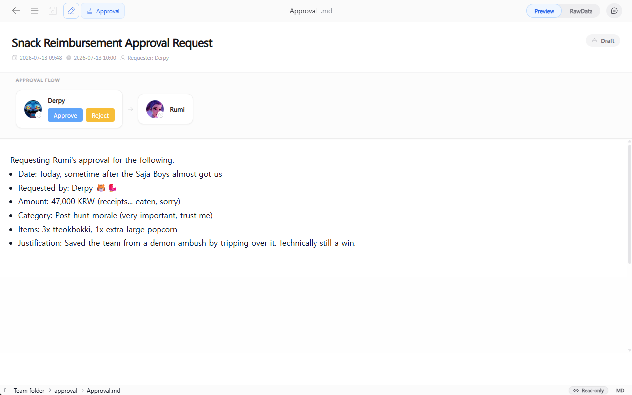 Self-approval button