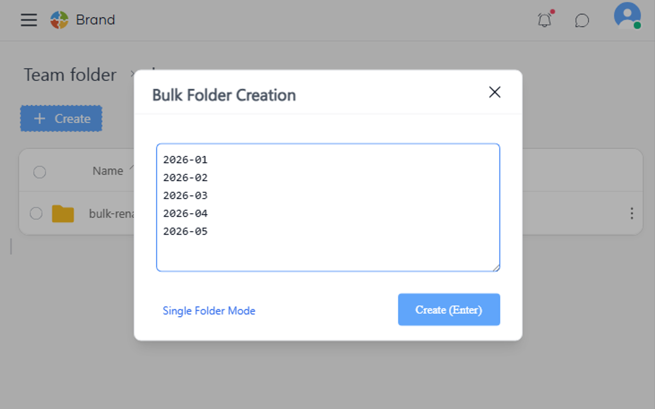 Bulk folder creation
