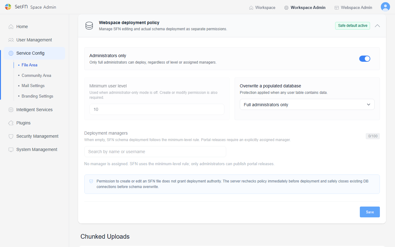 Webspace deployment policy