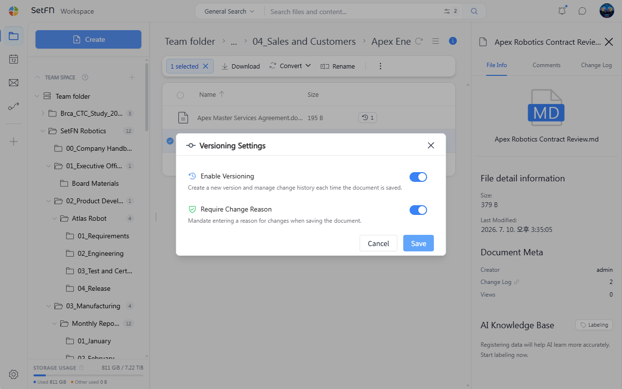 Version control settings