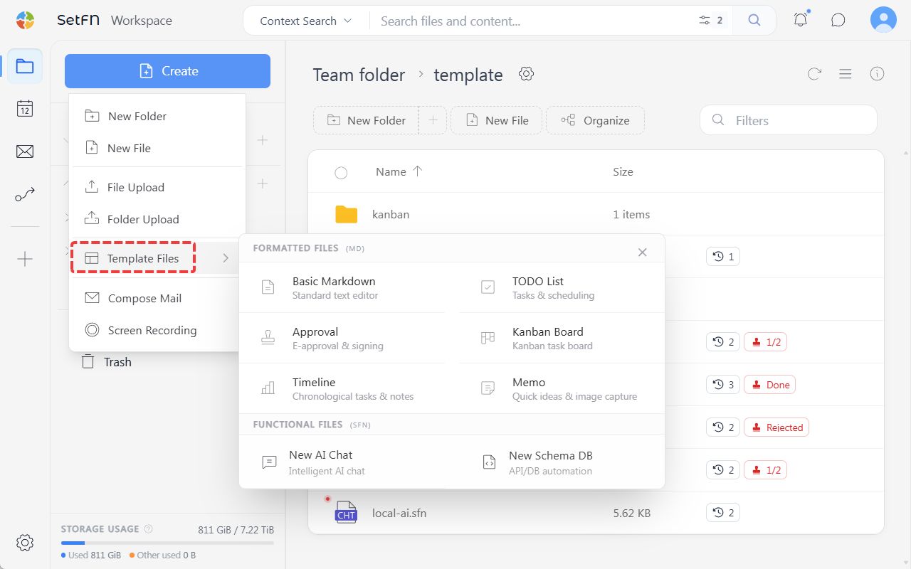 Template file menu