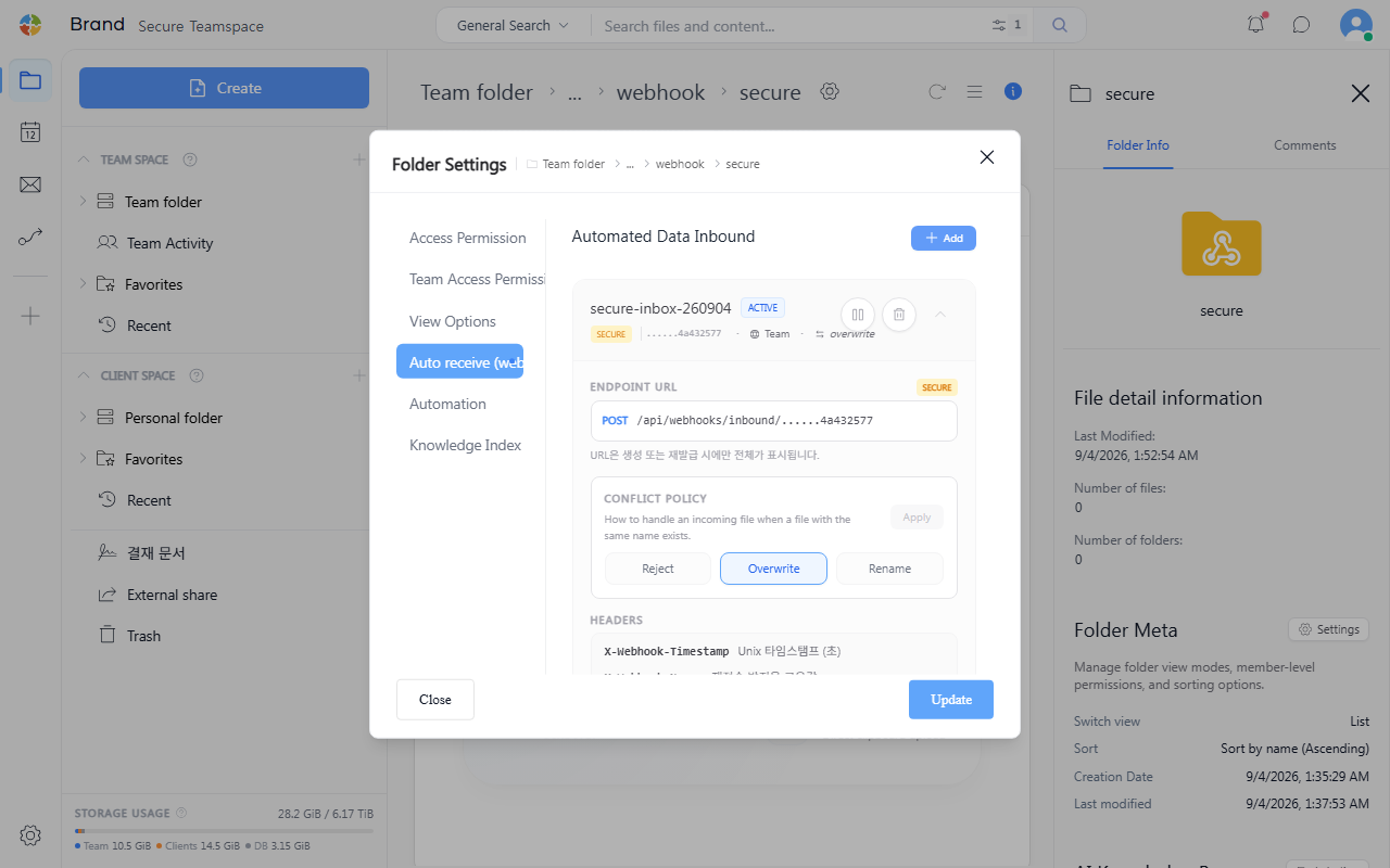 Secure webhook settings